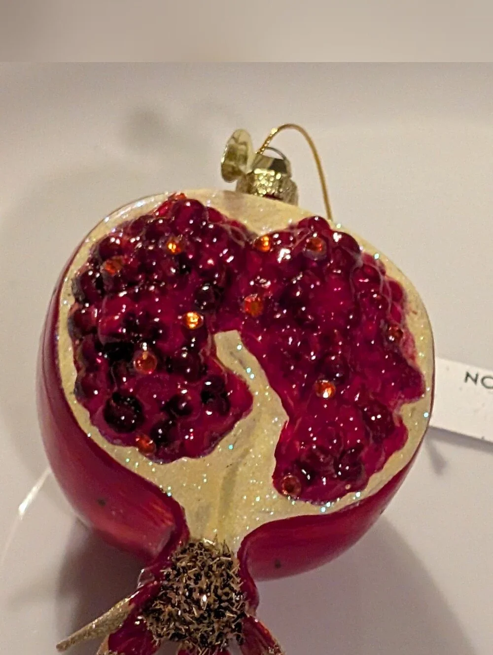Glass Red Pomegranate Holiday Ornament with Sparkle